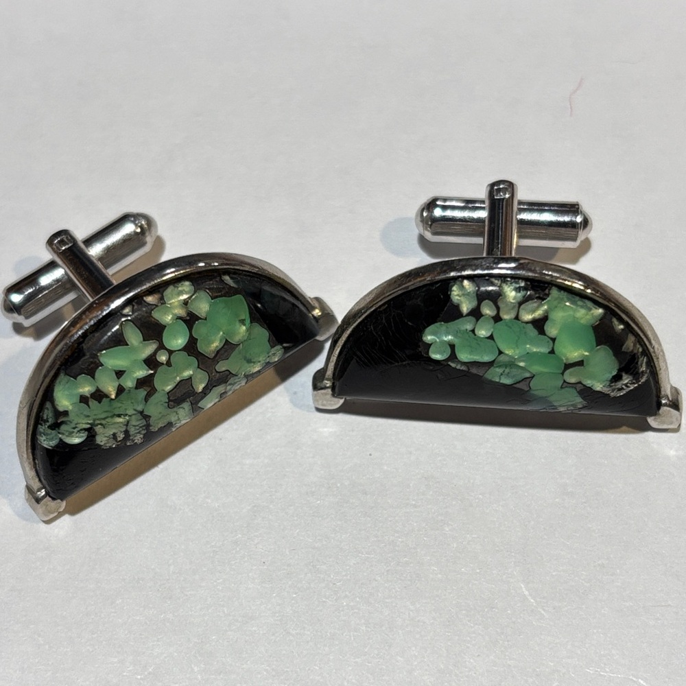 Speidel MCM Cufflinks Green Stone Silver Tone Vintage OS